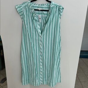 LOFT Green and White Striped Dress